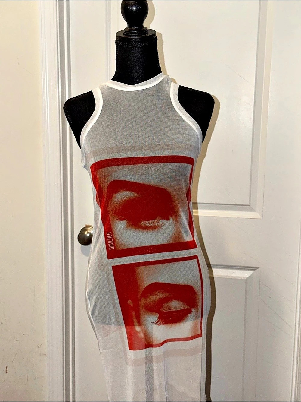 Jean Paul Gaultier Cyberbaba Eyes Print Mesh Midi Dress NWT